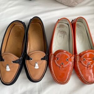 2X Tod's Gommino Orange & black &Tan Slip-On Loafers- 7.5-8